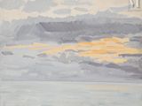an image of a painting of a cloudy sky over a body of water
