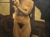 un tableau représentant une femme nue debout devant une fenêtre