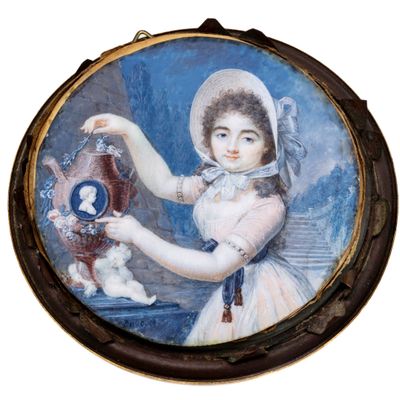 painting of a young girl holding a vase in her hand