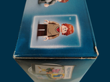 a blue box with a picture of a man and a woman on it