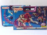 toys are in a purple case on a white surface