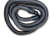a close up of a hose with a black handle on a white background