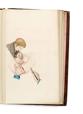 un livre ouvert sur lequel figure le dessin d'une femme tenant un bébé dans ses bras