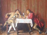 a painting of a man and a woman sitting at a table