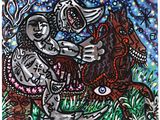 painting of a man riding a horse with a woman on it