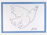 drawing of a white dove with a green twig in it ' s beak