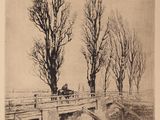 une image représentant un dessin d'un pont avec des arbres en arrière-plan