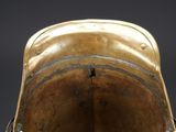 a close up of a helmet on a black background