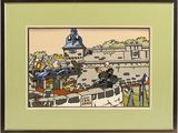 tableau représentant un homme à cheval devant un château
