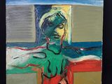 une peinture à l'huile représentant une femme debout devant une fenêtre