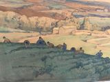 a painting of a group of people sitting on a hill