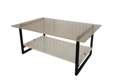 Table basse rectangulaire à deux niveaux en fer noir et plex…