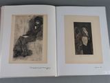 an open book with two drawings of a woman and a man