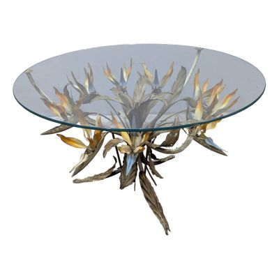 Table basse ronde en tôle à motif de fleurs, vers 1960