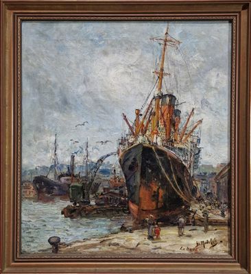 une image représentant un tableau d'un bateau amarré dans un port