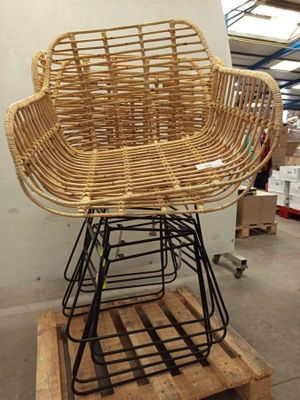 Lot de 4 chaises de jardin - assise en rotin - pied en métal