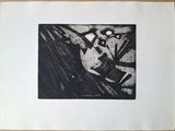 a black and white drawing of a man riding a bike