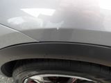 a cat that is sitting under a car ' s tire