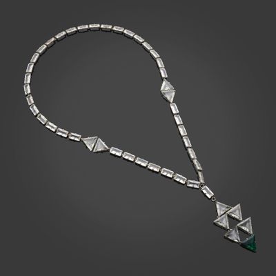 an art deco diamond and emerald necklace