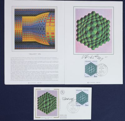 deux timbres représentant un arbre et un bâtiment