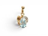 a close up of a gold pendant with a blue topaz stone