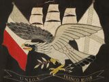 an image of a picture of an eagle flying over a ship