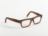 the glasses are made of wood and have a clear lens