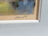 an image of a picture of a painting of a house in a field