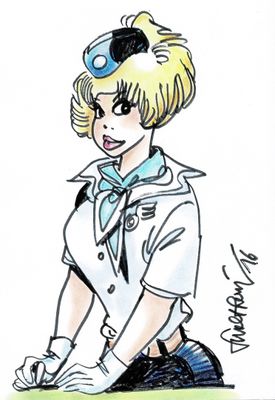 dessin représentant une femme en tenue de marin, avec un chapeau et des gants
