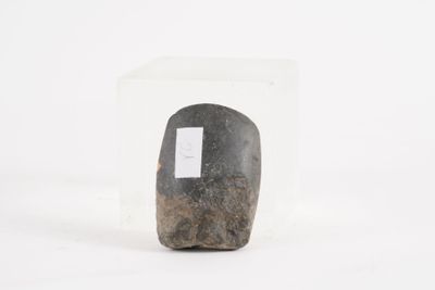 a rock with a tag on it sitting in a clear box