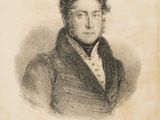 an old book with a drawing of a man in a suit and bow tie