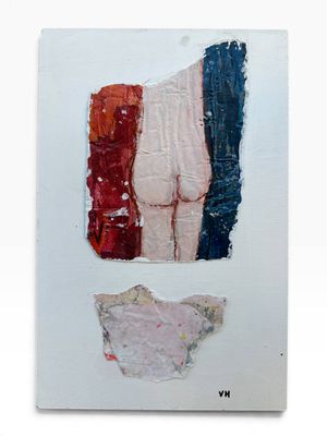 an image of a piece of paper with a painting of a woman ' s torso