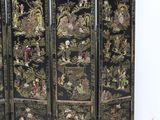 three black and gold oriental screen with birds and flowers
