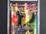 a close up of a pokemon card in a plastic case