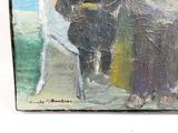 un tableau représentant un homme assis à une table, coiffé d'un chapeau