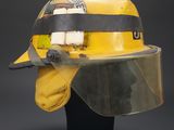 a close up of a helmet with a face shield on it