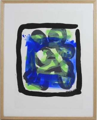 an abstract painting of a square with blue and green colors