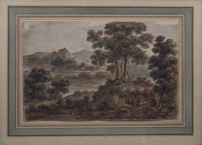 École italienne du XVIIIème siècle Paysage fluvial Plume et …