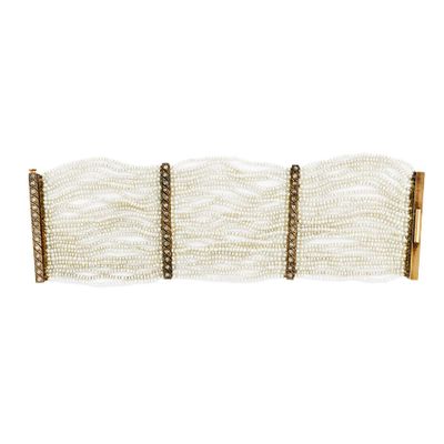 a close up of a white beaded belt on a white background