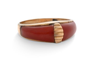 Bague “jonc” Cornaline et or 9k (375)