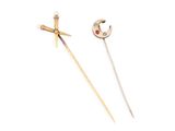 pair of gold - plated and ruby - set brooch pins