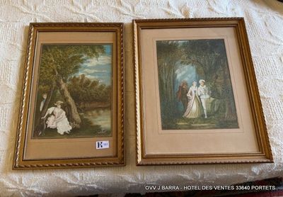 Réunion de 2 peintures romantiques sur papier - Dim.