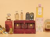 de nombreux parfums et flacons de parfum de toutes sortes posés sur une table