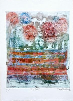 une image d'un tableau de fleurs dans un vase sur une table