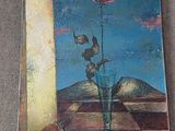 a painting of a rose in a vase on a table