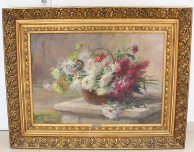 une peinture de fleurs dans un vase sur une table