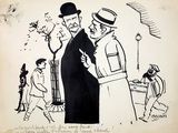 drawing of a man in a top hat and suit standing next to a man in a top hat