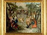 une image d'un tableau représentant un groupe de personnes dans un parc
