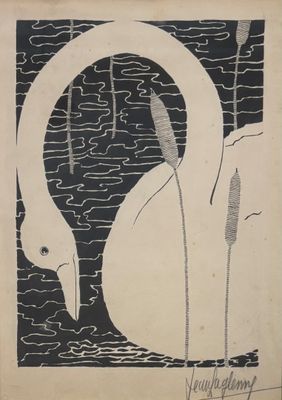 une image représentant un dessin en noir et blanc de deux cygnes