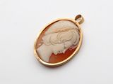 un pendentif plaqué or représente le profil d'une femme